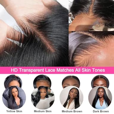 AUOU 13x6 Lace Front Wigs Human Hair Pre Plucked 34 Inch Straight HD Lace Front Wigs Human Hair 200 Density 13x6 Frontal Wigs Human Hair with Baby Hair Straight Glueless Wigs Human Hair for Women - Image 3