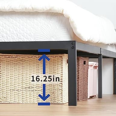 Olee Sleep 18 Inch Heavy Duty Steel Slat Anti-Slip Support, Easy Assembly Platform Bed Frame, Noise Free Steel Mattress Foundation, Maximum Storage, No Box Spring Needed, Black, King Size - Image 6