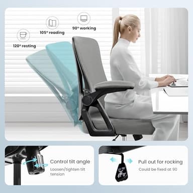 Office Chair, Ergonomic Home Computer Desk Chairs, Comfy Breathable Mesh Chair with Adjustable Lumbar Support Flip-up Armrests, Executive Task Chair with High Back for Home Office Rolling Swivel Chair - Image 6
