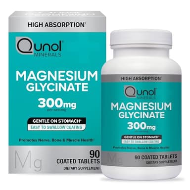 Qunol Magnesium Glycinate 300mg, 100% Glycinate Chelated Magnesium Supplement, 90ct Tablets - Image 1