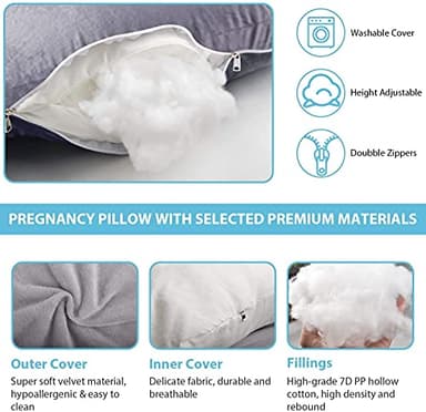 Jcickt Pregnancy Pillow J-Shaped Full Body Pillow, 59 inch with Velvet Cover Easy to Remove and Wash, Support Pregnant Women's Backs Legs and HIPS, Improve Sleep,Pregnancy Pillow for Women ，Gray - Image 5