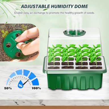 BEIUEN Seed Starter Tray with Grow Light, 5 Pack/60 Cells Seed Starter Kit, Seedling Starter Trays with Dome, Heightened Lids for Greenhouse Seeding Planting Growing (Green). - Image 4