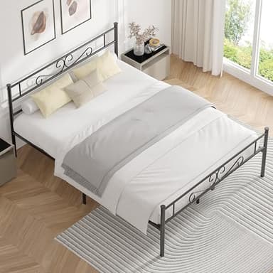 VECELO Full Size Bed Frame with Headboard, Heavy-Duty Platform with Metal Slats Support, No Box Spring Needed/Easy Assembly, Dark&Black - Image 6