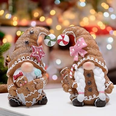 Hodao 2 PCS Christmas Gingerbread Man Gnomes Decorations Xmas Swedish Tomte Gnomes Figurines Decor Handmade Gingerbread Man Elves for Xmas Gift - Christmas Party Home Decor (Brown) - Image 5
