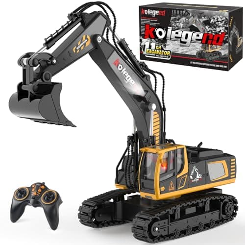 kolegend Remote Control Excavator Toy 16 Inch, 9 Channel RC Construction Vehicles Hydraulic Haulers Digger Toys Gift for 6 7 8 9 10 Years Old Kids Boys - Image 1