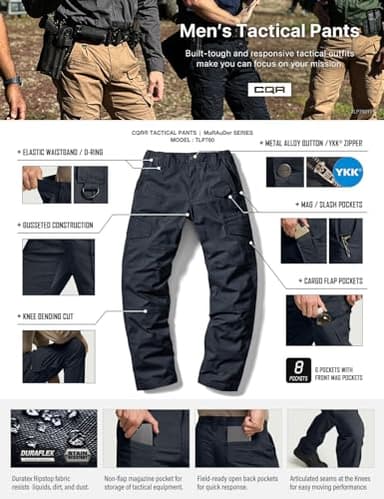 CQR Men's Flex Ripstop Tactical Pants, Water Resistant Stretch Cargo Pants, Lightweight EDC Hiking Work Pants, Dura Flex Mag Pocket Operator Navy, 34W x 32L - Image 8