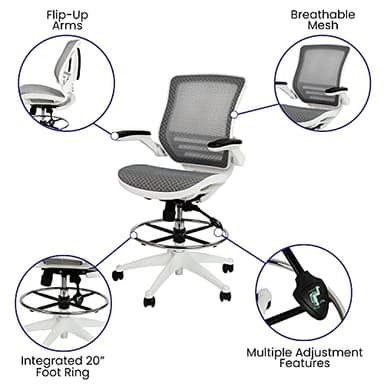 Flash Furniture Waylon Mid-Back Swivel Office Chair with Adjustable Foot Ring and Seat Height, Ergonomic Mesh Chair with Armrests, Gray/White - Image 4