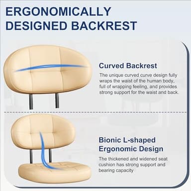 Misolant Vanity Chair with Back, Small Armless Cute Office Chair with Wheels and Lumbar Support, Comfy PU Leather Desk Computer Chairs with Adjustable Height, 360° Swivel for Home Bedroom, Khaki - Image 4