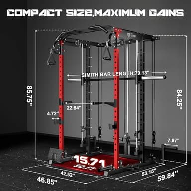 Goimu S1-V4 Smith Machine, 2000LBS Power Cage with Cable Crossover System, All-in-One Squat Rack with Smith Bar, Workout Cage Strength Training Equipment with Attachments (RD Package Smith Machine) - Image 7