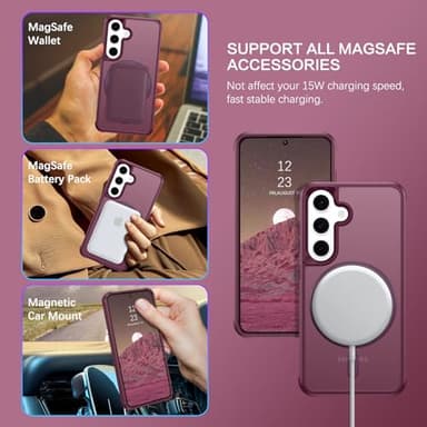 BENTOBEN for Samsung Galaxy S24 Plus Magnetic Case & Galaxy S25 Plus Phone Case, [Compatible with MagSafe] Rotatable Kickstand Ring Holder Design Shockproof Bumper Women Men Protective Cover, Wine Red - Image 8