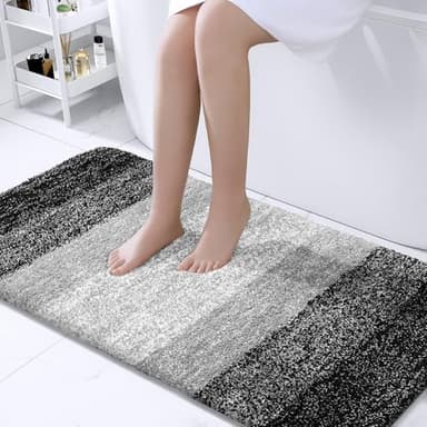 OLANLY Bathroom Rug Mat 44x24, Extra Soft and Absorbent Microfiber Bath Rugs, Non-Slip Plush Shaggy Bath Carpet Runner, Machine Wash Dry, Bath Mats for Bathroom Floor, Tub and Shower, Black - Image 1