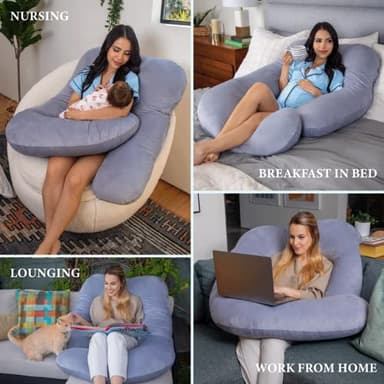 Pharmedoc Pregnancy Pillows, U-Shape Full Body Pillow -Removable Cover Jumbo Size - Grey - Pregnancy Pillows for Sleeping - Body Pillows for Adults, Maternity Pillow and Pregnancy Must Haves - Image 4