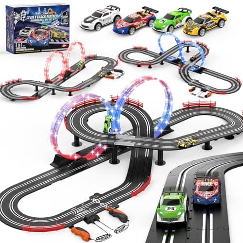 3 IN 1 Slot Car Race Track Sets with 4 High Speed Slot Cars, Electric Race Car Track Include Circular Overpass Flash Tracks, 1:43 Remote Control Track Car Game Toys Gifts for Adults Boys Ages 6 7 8-12 - Image 1