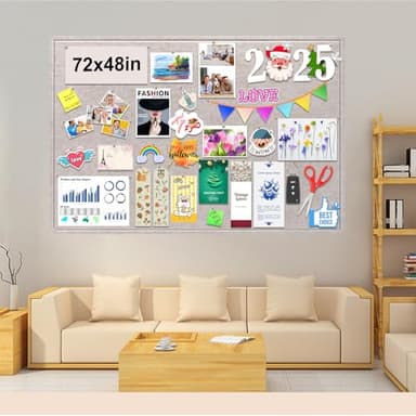 Large Bulletin Board, Foldable 72x48 Inches Cork Board Alternative, Large Felt Board Decorative Pin Board for Wall, Foldable Photo Board Self-Adhesive Vision Board with 36 Pushpins Light Khaki - Image 2