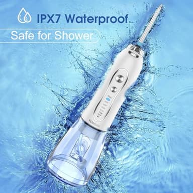 H2ofloss Water Dental Flosser Portable Dental Oral Irrigator with 5 Modes, 6 Replaceable Jet Tips, Rechargeable IPX7 Waterproof Teeth Cleaner for Home and Travel -300ml Detachable Reservoir (HF-6) - Image 7