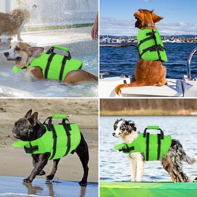 Petglad Dog Life Jacket with 4ft Leash, Reflective Pet Life Vest with Zipper and Handle for Swimming Boating, Adjustable High Buoyancy Floatation Swim Vest for Small Medium Large Dogs - Green, L - Image 8