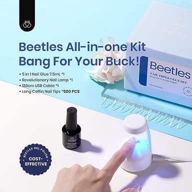 Beetles Gel Nail Kit Easy Nail Extension Set with 500Pcs Nail Tips Coffin Shape 5 In 1 Nail Glue Base Gel and Innovative Led Lamp Easy Diy Nails Art Home Gelly Tips - Image 2