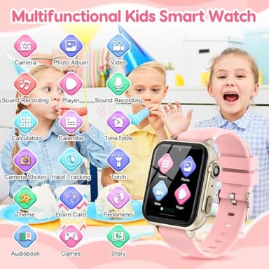 cjc Smart Watch for Kids Gift for Girls Ages 4-12 - Includes Screen Protector, 30+ Games, 140 Learning Cards, HD Touch Screen, Camera, Music, Pedometer - Fun & Educational Birthday Gift Idea (Pink) - Image 2