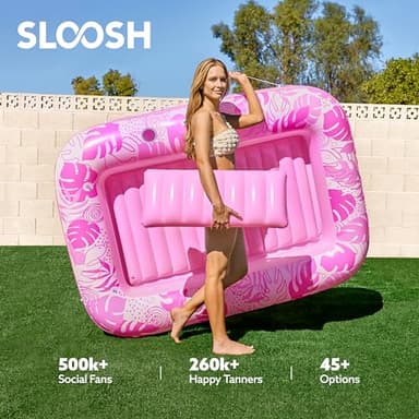 SLOOSH Inflatable Tanning Pool Lounger Float, 70" x 46" Pool Floats Adult with Pillow, 4 in 1 Suntan Tub Raft Floatie,Sunbathing Bed Lounge for Water Blow Up Kids Ball Pit Party Gifts, L-Hot Pink - Image 6
