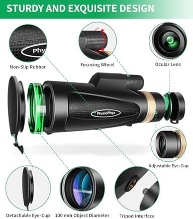 Monocular Telescope 80x100 HD Monoculars for Adults with Tripod & Phone Adapter, Monoculars for Bird Watching Stargazing Camping Hiking Hunting Wildlife Travel - Image 2