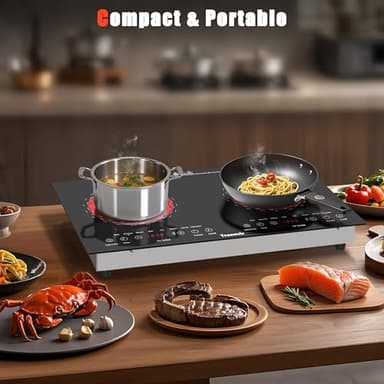 Traenvir 2 Burner Electric Cooktop, 24 Inch Countertop & Built-in Electric Stove 2000W, Portable Double Burner Ceramic Cooktop, Child Safety Lock, Timer, 8 Power Levels, 110V-120V Plug in - Image 7