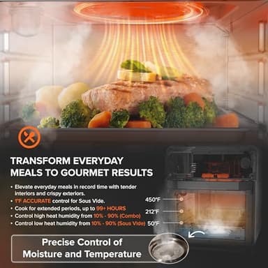 Nuwave Combi Steam Oven, Non-Toxic Stainless Steel Multi-Cooker with Air Fry, Steam, Sous Vide, Toast & More, 50-450°F Precision, 120 Presets, Moisture Control, Programmable, Easy to Clean - Image 3