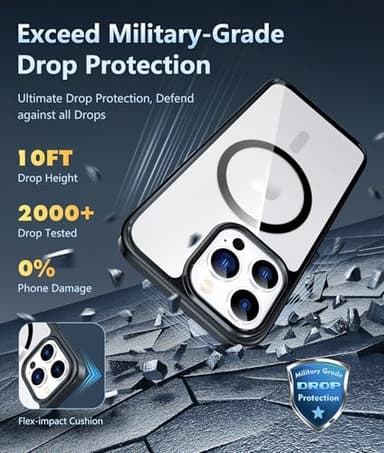 FNTCASE for iPhone 13 Pro Case: Magnetic Anti-Yellowing Slim Clear Phone Case | Military Grade Protective & Shockproof Drop Protection Thin Transparent Cover (B-Black) - Image 4