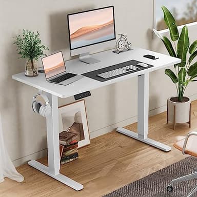 SMUG Standing Desk, Adjustable Height Electric Sit Stand Up Down Computer Table, 40x24 Inch Ergonomic Rising Modern Lift Motorized Gaming Desktop Workstation for Work Home Office, White - Image 2