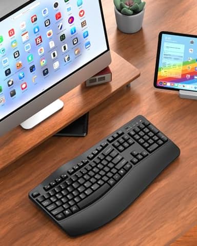 QUASIO Ergonomic Wireless Keyboard with Wrist Rest, Wave Keys, Comfortable Natural Typing, 2.4GHz Full Size Ergo Wireless Computer Keyboard for Multi-OS, Windows, Mac OS Laptop/PC/Notebook (Black - Image 8