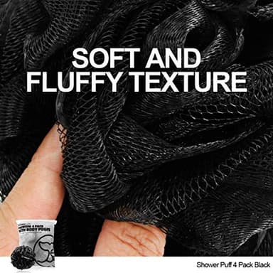 Shower Puff 4 Pack Black Bath Sponge Shower Loofahs Pouf Ball Nature Bamboo Charcoal Mesh Bulk Puffs Large, Shower Essential Skin Care by WhaleLife - Image 4