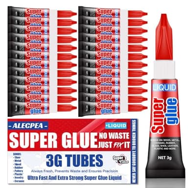 3 Gram (Pack of 24) Single Use Super Glue Liquid, Super Fast, Thin & Strong Adhesive Superglue, Cyanoacrylate Glue for Hard Plastics, DIY Craft, Ceramics, Leather, Metal Etc - Image 1