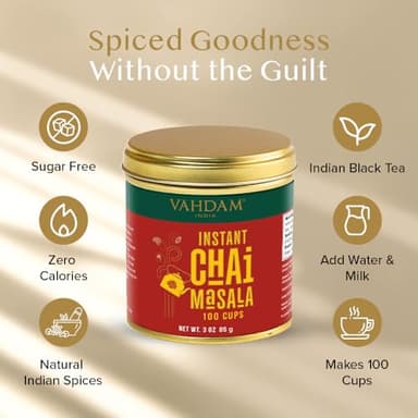 VAHDAM Instant Chai Tea (3oz/85g) - Traditional Masala Chai | Makes 100 Cups | Natural Spices, Zero Calories | Instant Indian Tea - No Steeping | Unsweetened Tea Powder | Free Bamboo Spoon Inside - Image 4