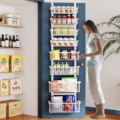 Over The Door Pantry Organizer, 8-Tier Over The Door Organizer with Adjustable Baskets, Metal Hanging Spice Rack for Pantry Organizers and Storage, Suitable for Kitchen Laundry Room & Bathroom, White - Image 8