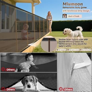 Miumoon 48" Extra Tall Retractable Baby Gates, 150" Retractable Gates with Reinforced Strip Design to Prevent Crawling Through, 12 FT Retractable Dog Gate - Image 2