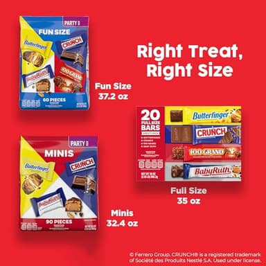 Butterfinger, CRUNCH and Baby Ruth Minis, Assorted Candy Bars, Great for Sharing, Bulk 90 Count Variety Pack, 32.4 oz - Image 7