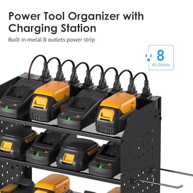 CCCEI Modular Power Tool Organizer with Charging Station. 4 Layer Wall Mount Drills Holder, Tool Battery Charger Organizer. Garage Shop Storage Utility Shelf with 10FT Power Strip, Gift for Men. - Image 2