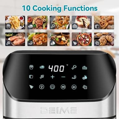 DEIME Air Fryer 6.2 QT Oilless 1500W Large Capacity Oven Air Fryers Healthy Cooker with 10 Preset, Visual Cooking Window, Non-Stick Basket, Included Recipe - Image 2