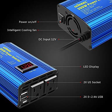 GIANDEL Power Inverter 300W DC 12V to AC 110V Car Converter Adapter with LED Display & 2.4A Dual USB Ports - Image 6