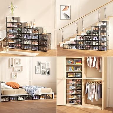 12 Pack X Large Shoe Storage Organizer for Closet, Modular Space Saving Shoe Boxes Clear Plastic Stackable Containers Display Case Bins with Lids, Black - Image 7