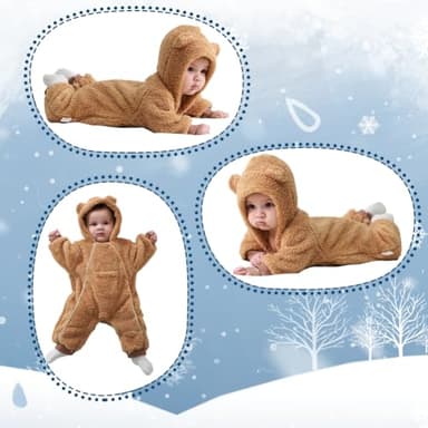 AiWMGL Newborn Baby Bear Outfit Suit 3-6 Months Girls Boys Fleece Jumpsuit Romper Hooded Coat Winter Clothes Outwear Snowsuit - Image 6