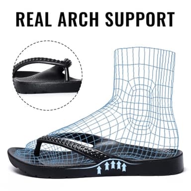 Litfun Women's Arch Support Flip Flops for Plantar Fasciitis Orthopedic Thong Sandals Comfortable Summer Beach Pool Slides, Black 40 - Image 3