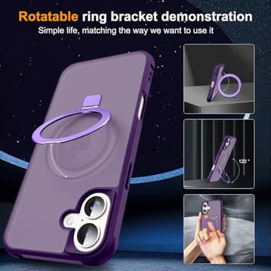 SKYLMW Compatible with iPhone 16 Case with Invisible Magnetic O-Ring Stand Military-Grade Translucent Case for iPhone 16 6.1" [Compatible with Mag-Safe][Great Grip Feeling], Purple - Image 2