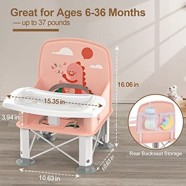 Baby Travel Booster Seat with Double Tray, BabyBond Upgraded Toddler Portable Baby Chair, Booster Seat for Dining Table, Stable and Foldable Booster Baby Chair for Indoor/Outdoor (Pink Dinosaur) - Image 8