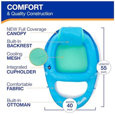 SwimWays Spring Float Premium Recliner with Canopy Pool Lounger, Inflatable Pool Floats Adult with Fast Inflation for Ages 15 & Up, Sky Blue - Image 4