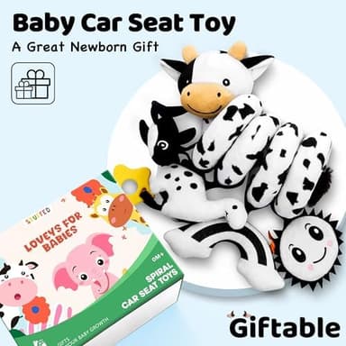 Spiral Car Seat Baby Toys 0-6 Months, Infant Carseat High Contrast Sensory Toys Hanging Stroller Accessories, Newborn Shower Gifts for Baby Boys Essentials Stuff, Cute Black and White Cow - Image 5