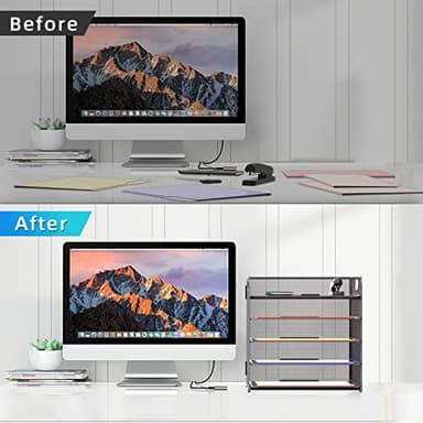Supeasy 5 Trays Paper Organizer Letter Tray with Handle-Mesh Desk File Organizer, Grey Paper Sorter Desk Organizer for Office, Home or School - Image 5