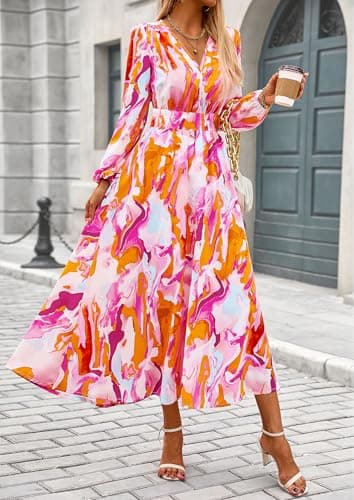 PRETTYGARDEN Women's Spring Floral Midi Dress Casual Fall V Neck Long Sleeve Flowy Beach Wedding Guest Vacation Dresses (Multicolored Print,XX-Large) - Image 3
