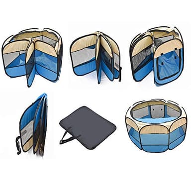 Pet Cat Playpen for Indoor Cats,Portable Pet Dog Playpen,Puppy Small Dog Cat Tent Crates Cage,29x29x16,Blue/Beige,1Pack - Image 8