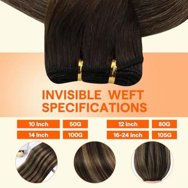 Full Shine Sew in Hair Extensions Real Human Hair Weft Hair Extensions Brown Highlighted Human Hair Weft Extensions 24Inch Sew in Hair #2/8/2 Balayage Dark Brown to Light Brown 105g - Image 3