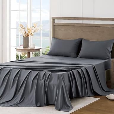 FreshCulture Queen Sheet Set - Ultra Soft Sheets for Queen Size Bed - Brushed Microfiber - Deep Pockets - Easy Care - Cooling & Breathable - 4 Pieces Hotel Luxury Queen Bed Sheets (Dark Grey) - Image 2